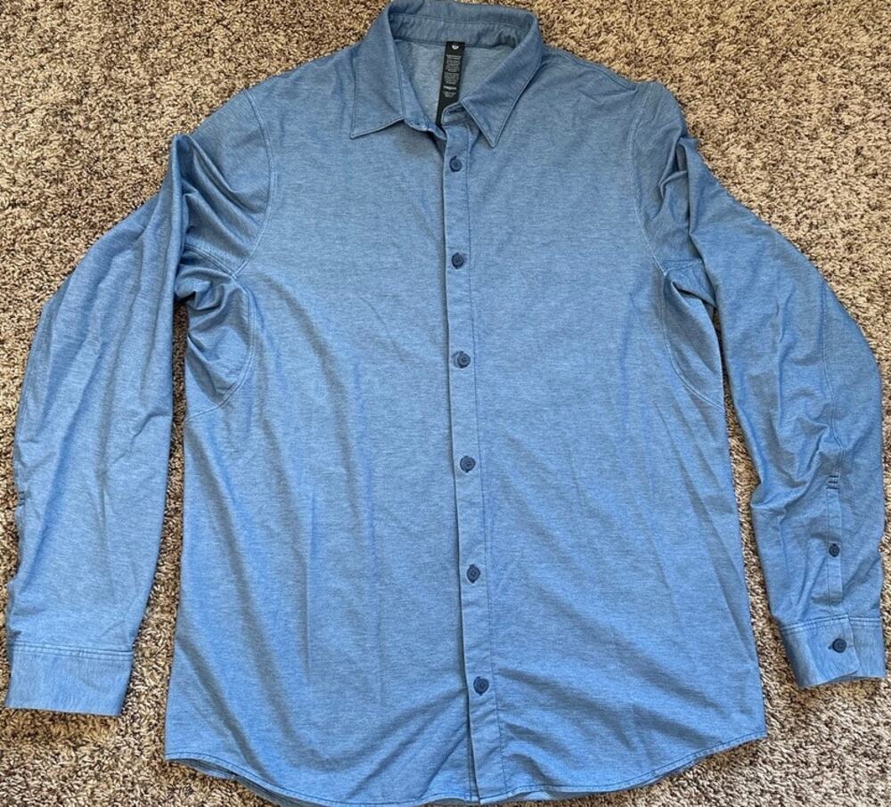 Mens Lululemon Commission Long Sleeve Button Down Shirt Blue Size Large
